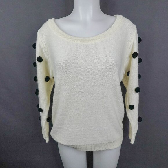 Womens Sweater Medium Off White Pom Pom Polka Dot Retro Y2K Preppy Kidcore - Picture 1 of 11